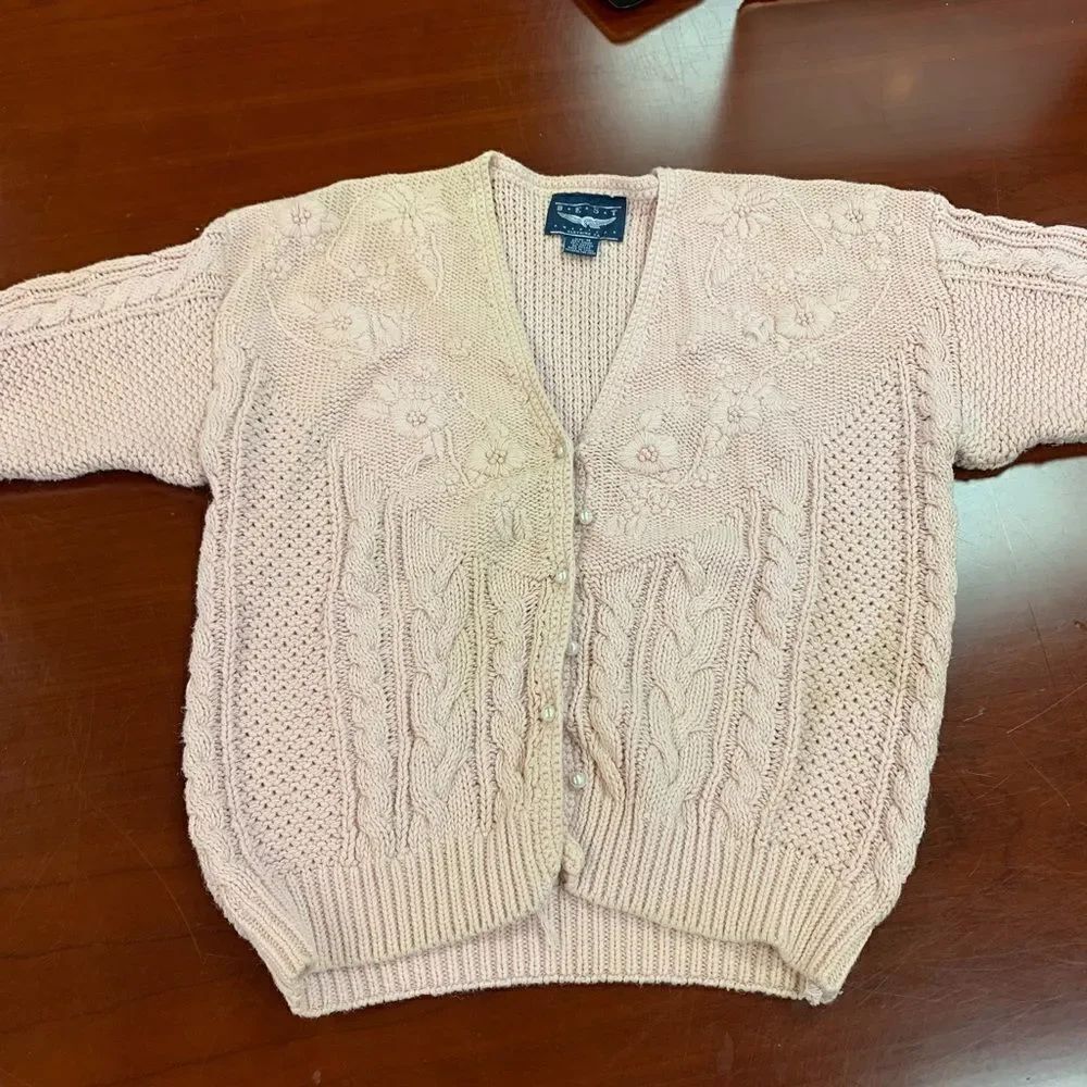 Vintage Best American Pink Chunky Pearl Button Cardigan sz M
